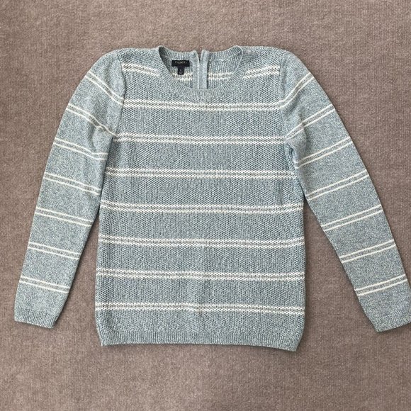 Talbots Sweater Womens Small Light Teal Blue Striped Knit Top Pullover Zip Back - Picture 1 of 7